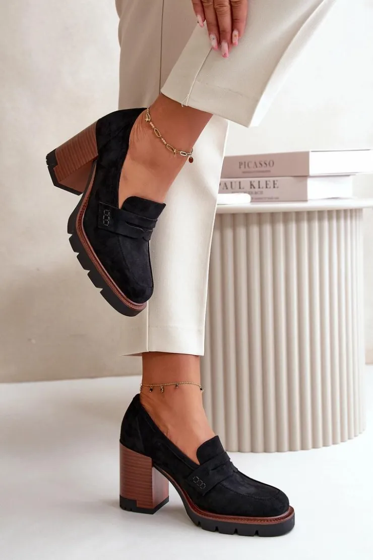 Best Buty damskie Vinceza Półbuty Damskie Na Obcasie Słupku Z Eko Zamszu Czarne Vinceza 58105