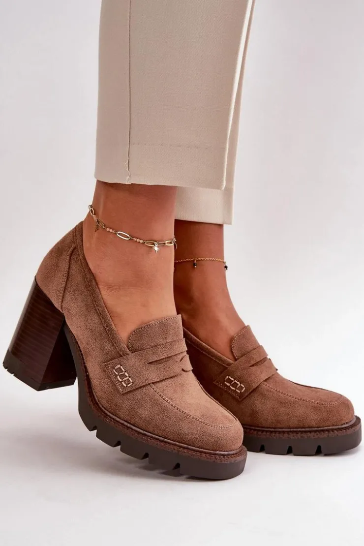 Buty damskie Vinceza Czółenka Na Platformie|Czółenka Zamszowe*Półbuty Damskie Na Obcasie Słupku Z Eko Zamszu Brązowe Vinceza 58105