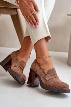 Buty damskie Vinceza Czółenka Na Platformie|Czółenka Zamszowe*Półbuty Damskie Na Obcasie Słupku Z Eko Zamszu Brązowe Vinceza 58105