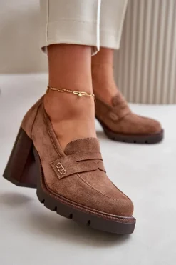 Buty damskie Vinceza Czółenka Na Platformie|Czółenka Zamszowe*Półbuty Damskie Na Obcasie Słupku Z Eko Zamszu Brązowe Vinceza 58105