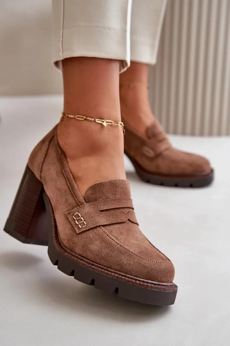 Buty damskie Vinceza Czółenka Na Platformie|Czółenka Zamszowe*Półbuty Damskie Na Obcasie Słupku Z Eko Zamszu Brązowe Vinceza 58105