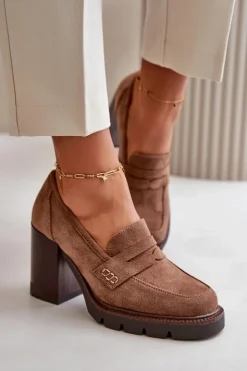 Buty damskie Vinceza Czółenka Na Platformie|Czółenka Zamszowe*Półbuty Damskie Na Obcasie Słupku Z Eko Zamszu Brązowe Vinceza 58105