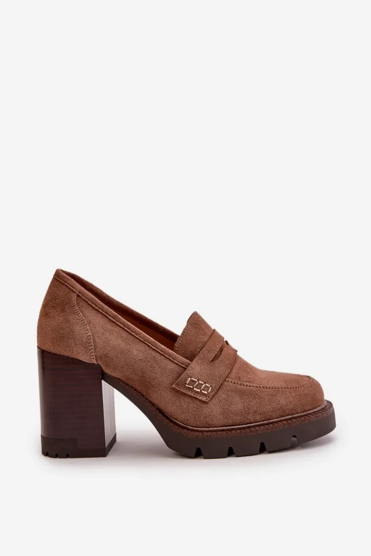 Buty damskie Vinceza Czółenka Na Platformie|Czółenka Zamszowe*Półbuty Damskie Na Obcasie Słupku Z Eko Zamszu Brązowe Vinceza 58105