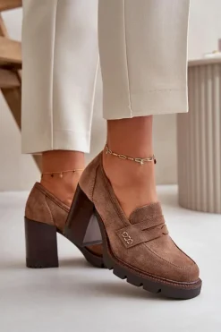 Buty damskie Vinceza Czółenka Na Platformie|Czółenka Zamszowe*Półbuty Damskie Na Obcasie Słupku Z Eko Zamszu Brązowe Vinceza 58105