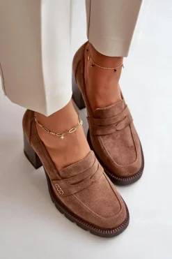 Buty damskie Vinceza Czółenka Na Platformie|Czółenka Zamszowe*Półbuty Damskie Na Obcasie Słupku Z Eko Zamszu Brązowe Vinceza 58105