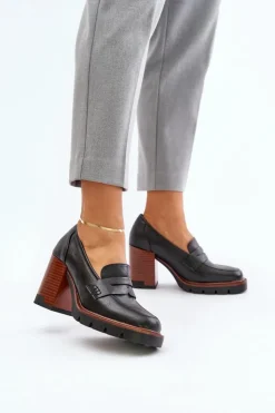 Damskie Buty damskie Vinceza Półbuty Damskie Na Obcasie Słupku Z Eko Skóry Czarne Vinceza 58105