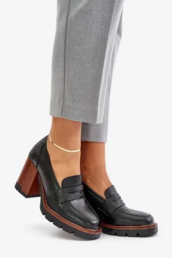 Damskie Buty damskie Vinceza Półbuty Damskie Na Obcasie Słupku Z Eko Skóry Czarne Vinceza 58105