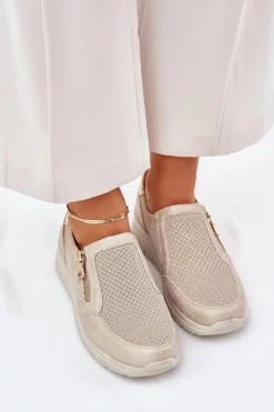 Damskie Evento Półbuty Damskie Na Platformie Z Zamkiem Złote Leanae