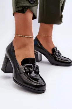 Damskie buty S.Barski Półbuty Lakierowane|Półbuty Skórzane*Półbuty Damskie Na Słupku Lakierowane Czarne D&A MR38-973 Czarny