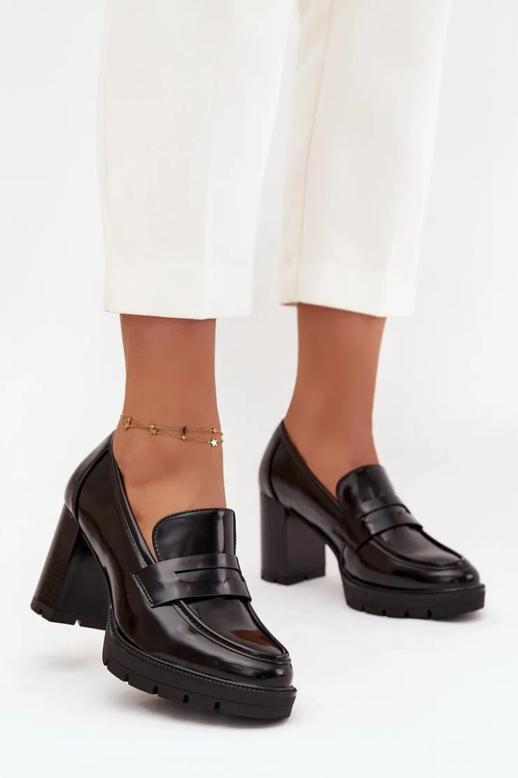 Clearance Boto Półbuty Damskie Na Słupku Z Eko Skóry Czarne Ilyssia Czarny