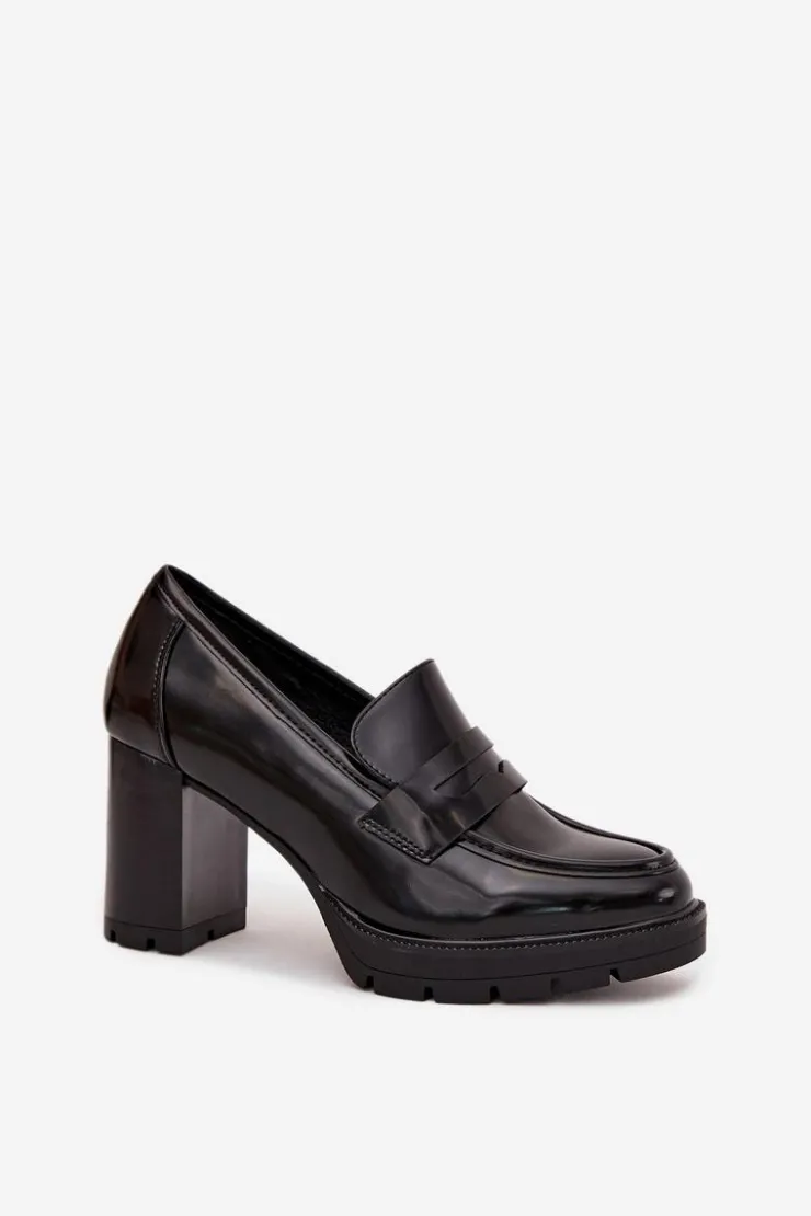 Clearance Boto Półbuty Damskie Na Słupku Z Eko Skóry Czarne Ilyssia Czarny