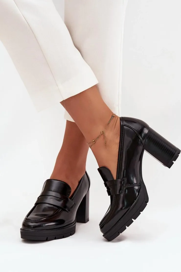 Clearance Boto Półbuty Damskie Na Słupku Z Eko Skóry Czarne Ilyssia Czarny