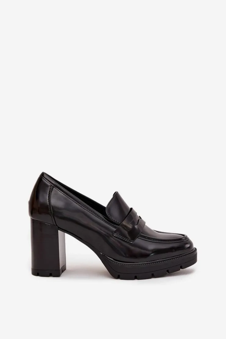 Clearance Boto Półbuty Damskie Na Słupku Z Eko Skóry Czarne Ilyssia Czarny