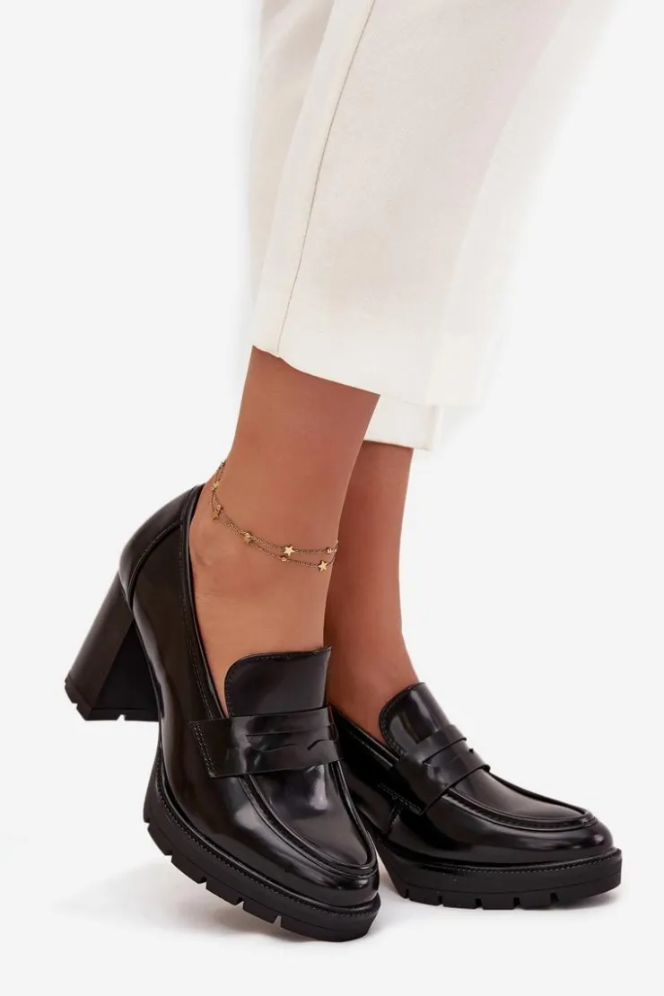 Clearance Boto Półbuty Damskie Na Słupku Z Eko Skóry Czarne Ilyssia Czarny