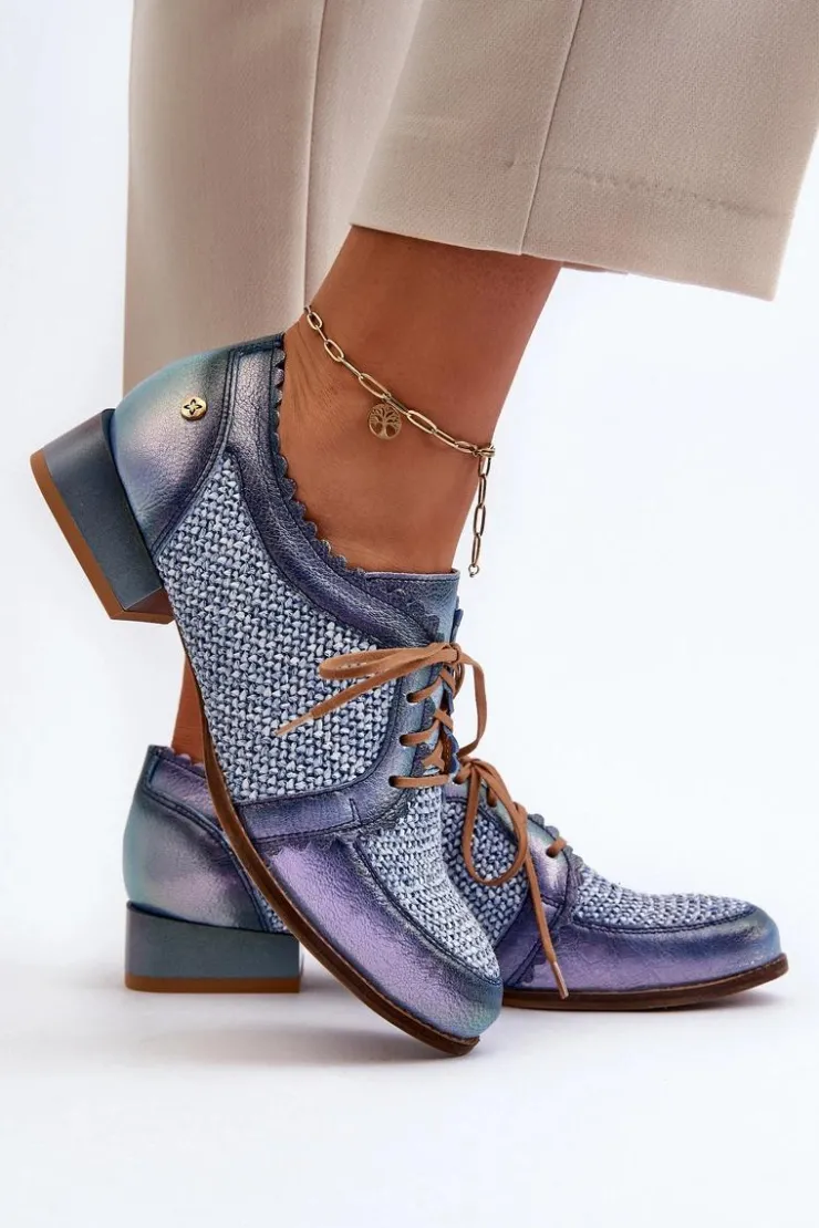 Damskie Maciejka Półbuty Damskie Sznurowane Skóra Naturalna 06452-06 Niebieskie