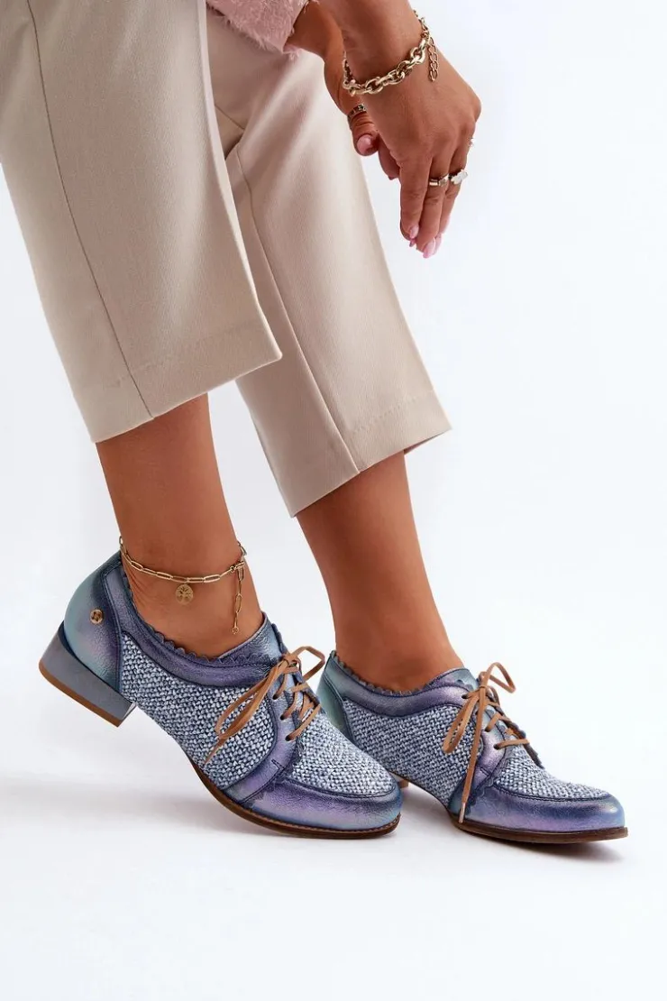 Damskie Maciejka Półbuty Damskie Sznurowane Skóra Naturalna 06452-06 Niebieskie