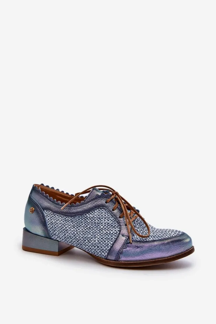 Damskie Maciejka Półbuty Damskie Sznurowane Skóra Naturalna 06452-06 Niebieskie