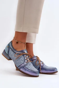 Damskie Maciejka Półbuty Damskie Sznurowane Skóra Naturalna 06452-06 Niebieskie