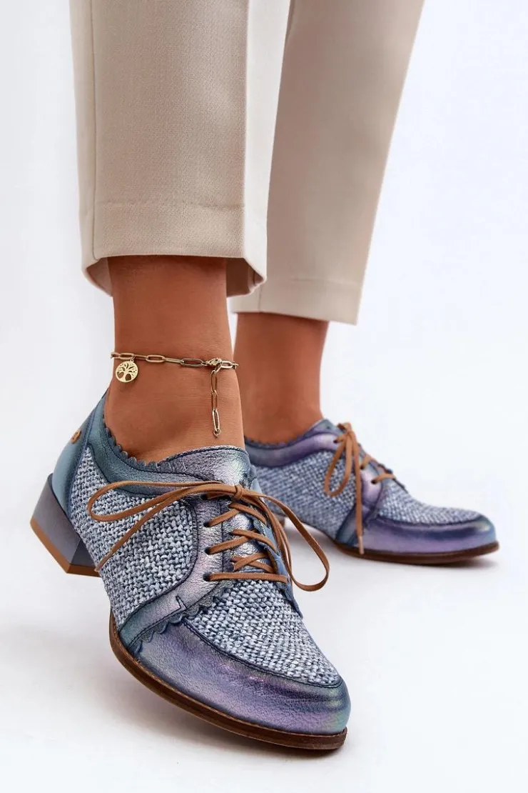 Damskie Maciejka Półbuty Damskie Sznurowane Skóra Naturalna 06452-06 Niebieskie