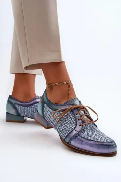 Damskie Maciejka Półbuty Damskie Sznurowane Skóra Naturalna 06452-06 Niebieskie