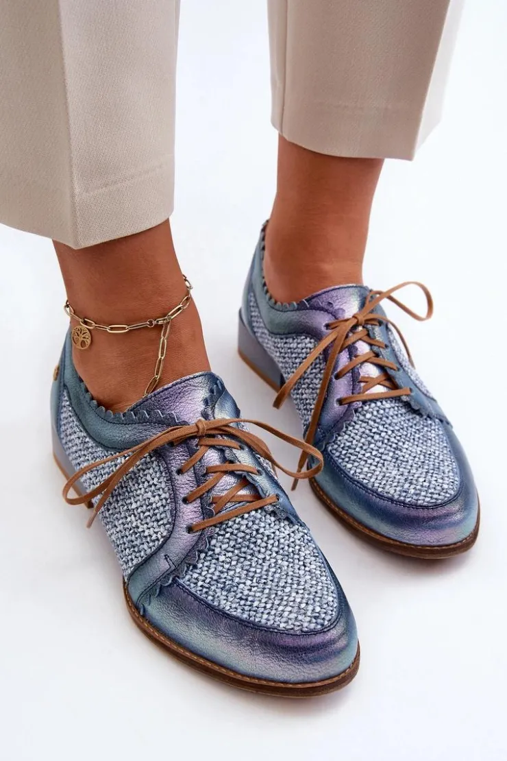 Damskie Maciejka Półbuty Damskie Sznurowane Skóra Naturalna 06452-06 Niebieskie