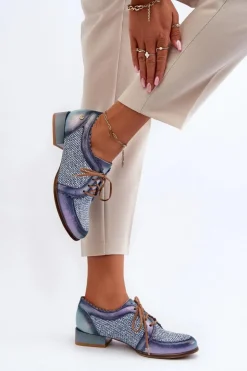 Damskie Maciejka Półbuty Damskie Sznurowane Skóra Naturalna 06452-06 Niebieskie