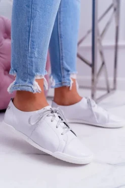 Maciejka Półbuty Skórzane*Półbuty Damskie Tenisówki Skórzane Białe 4049A