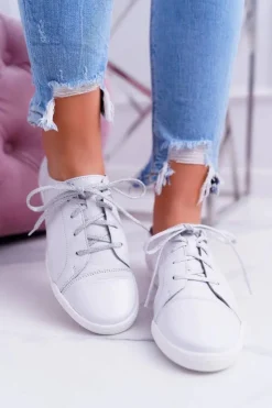 Maciejka Półbuty Skórzane*Półbuty Damskie Tenisówki Skórzane Białe 4049A