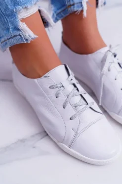Maciejka Półbuty Skórzane*Półbuty Damskie Tenisówki Skórzane Białe 4049A
