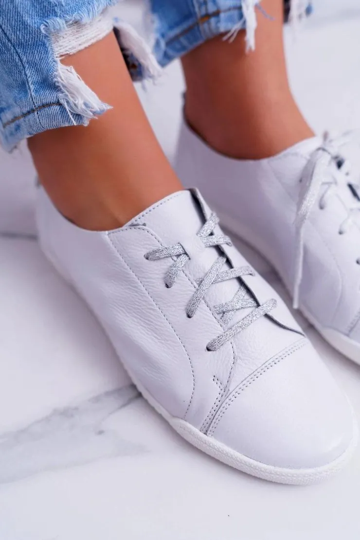 Maciejka Półbuty Skórzane*Półbuty Damskie Tenisówki Skórzane Białe 4049A