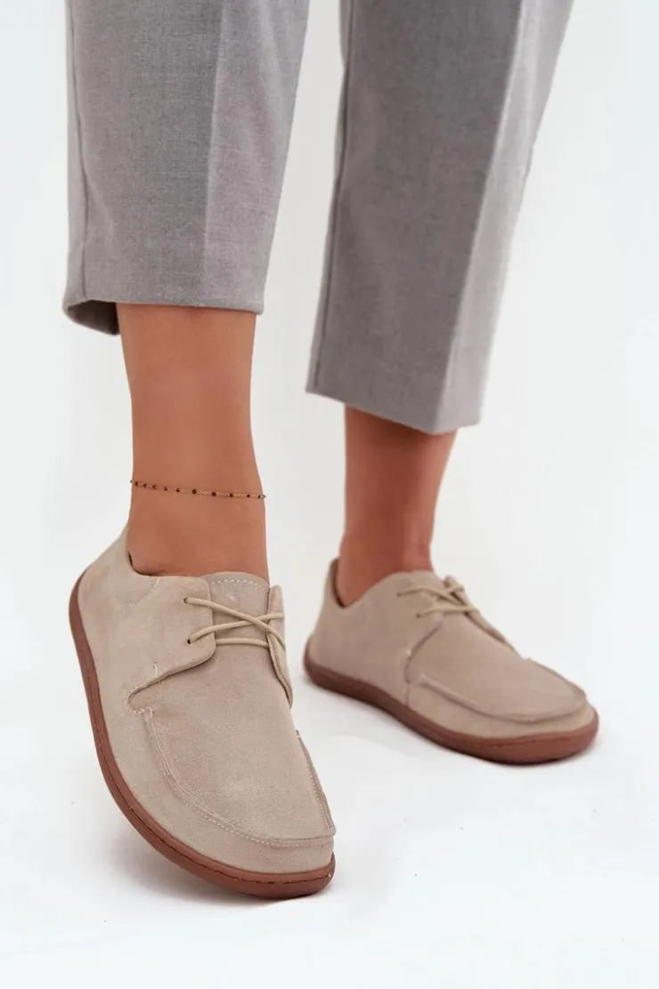 Zazoo Półbuty Skórzane|Barefoot*Półbuty Damskie Typu Barefoot Z Naturalnego Zamszu 327 Jasnobeżowe Beżowy