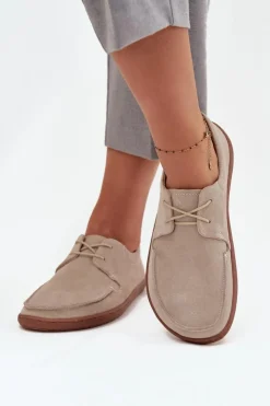 Zazoo Półbuty Skórzane|Barefoot*Półbuty Damskie Typu Barefoot Z Naturalnego Zamszu 327 Jasnobeżowe Beżowy