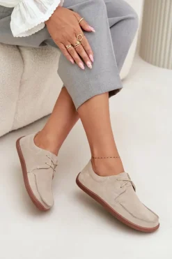 Zazoo Półbuty Skórzane|Barefoot*Półbuty Damskie Typu Barefoot Z Naturalnego Zamszu 327 Jasnobeżowe Beżowy