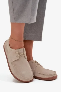 Zazoo Półbuty Skórzane|Barefoot*Półbuty Damskie Typu Barefoot Z Naturalnego Zamszu 327 Jasnobeżowe Beżowy