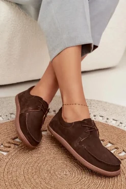 Zazoo Półbuty Skórzane|Barefoot*Półbuty Damskie Typu Barefoot Z Naturalnego Zamszu 327 Czekoladowe Brązowy