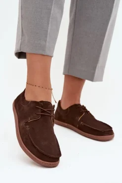 Zazoo Półbuty Skórzane|Barefoot*Półbuty Damskie Typu Barefoot Z Naturalnego Zamszu 327 Czekoladowe Brązowy