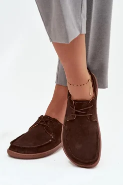 Zazoo Półbuty Skórzane|Barefoot*Półbuty Damskie Typu Barefoot Z Naturalnego Zamszu 327 Czekoladowe Brązowy