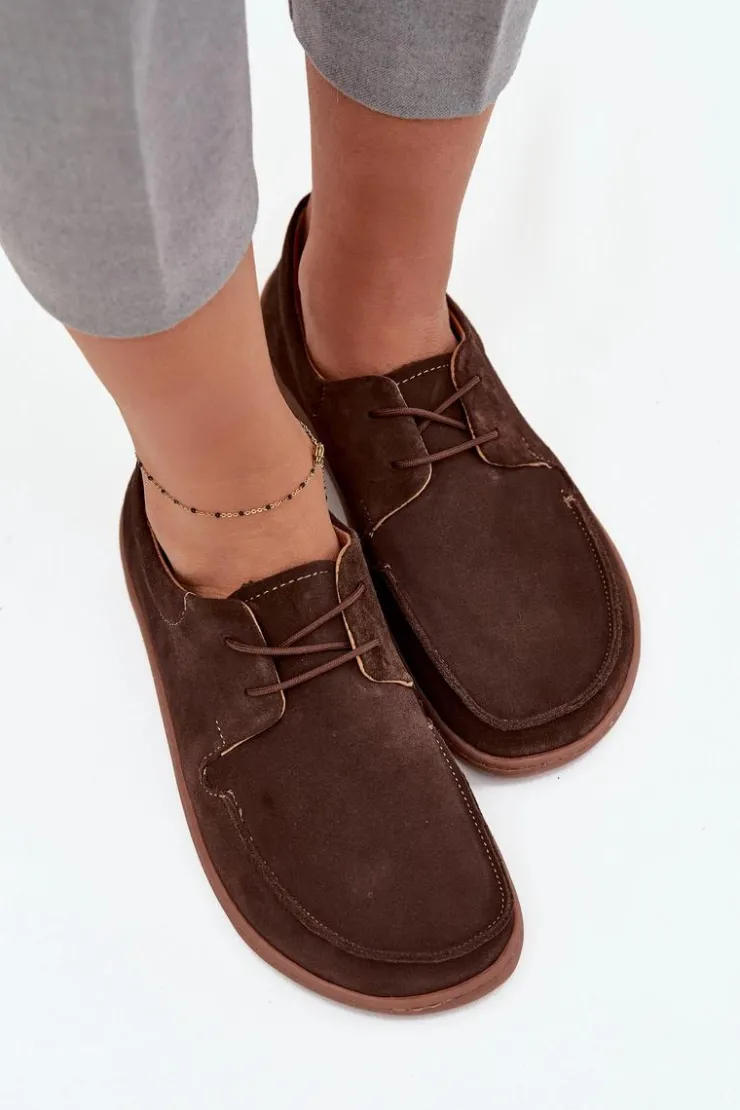 Zazoo Półbuty Skórzane|Barefoot*Półbuty Damskie Typu Barefoot Z Naturalnego Zamszu 327 Czekoladowe Brązowy