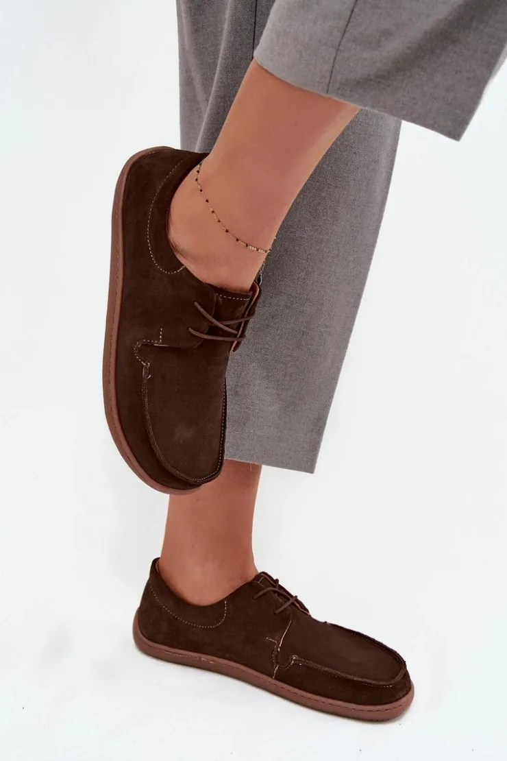 Zazoo Półbuty Skórzane|Barefoot*Półbuty Damskie Typu Barefoot Z Naturalnego Zamszu 327 Czekoladowe Brązowy