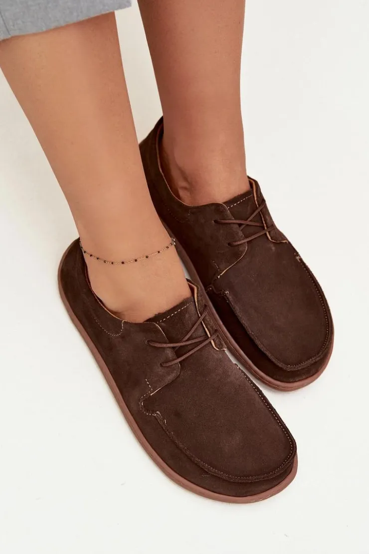 Zazoo Półbuty Skórzane|Barefoot*Półbuty Damskie Typu Barefoot Z Naturalnego Zamszu 327 Czekoladowe Brązowy