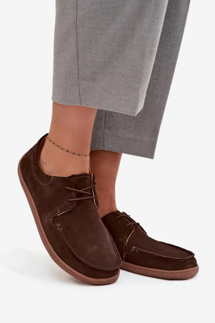 Zazoo Półbuty Skórzane|Barefoot*Półbuty Damskie Typu Barefoot Z Naturalnego Zamszu 327 Czekoladowe Brązowy