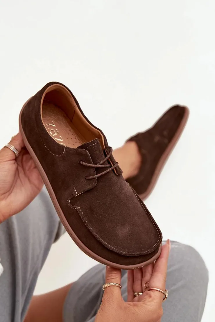 Zazoo Półbuty Skórzane|Barefoot*Półbuty Damskie Typu Barefoot Z Naturalnego Zamszu 327 Czekoladowe Brązowy