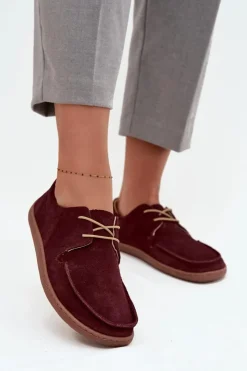 Damskie Zazoo Półbuty Damskie Typu Barefoot Z Naturalnego Zamszu 327 Bordowe