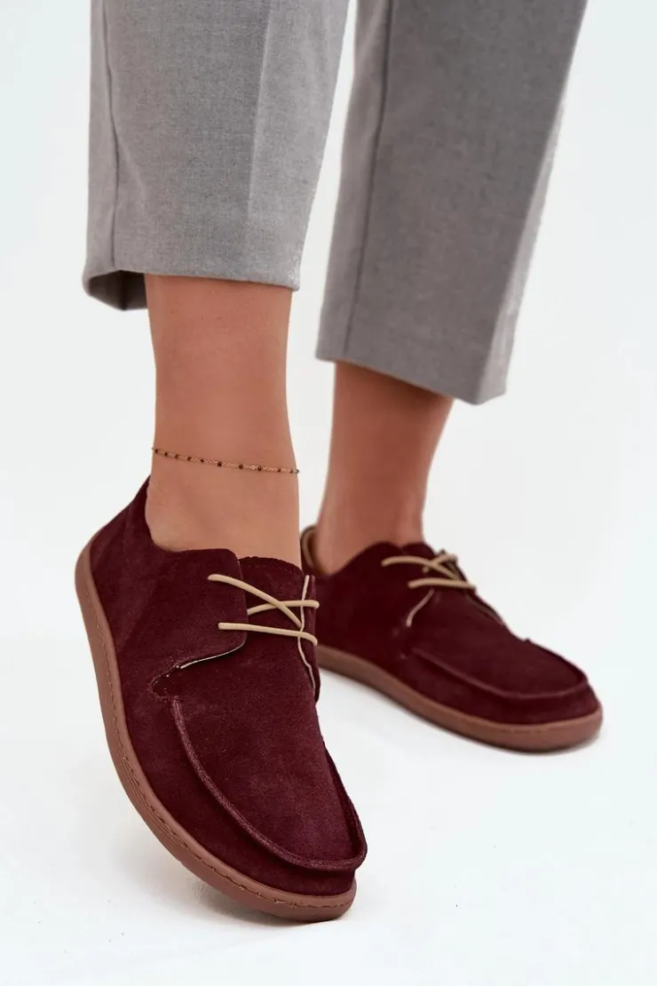 Damskie Zazoo Półbuty Damskie Typu Barefoot Z Naturalnego Zamszu 327 Bordowe