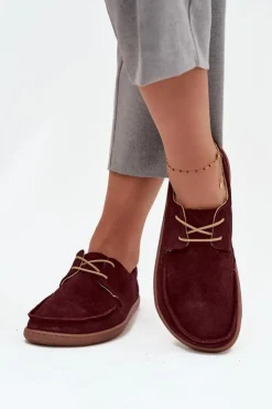 Damskie Zazoo Półbuty Damskie Typu Barefoot Z Naturalnego Zamszu 327 Bordowe
