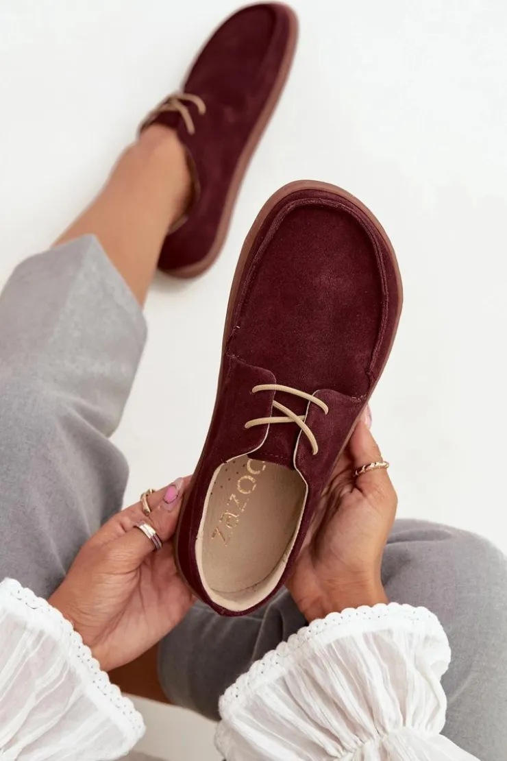 Damskie Zazoo Półbuty Damskie Typu Barefoot Z Naturalnego Zamszu 327 Bordowe