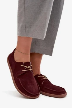 Damskie Zazoo Półbuty Damskie Typu Barefoot Z Naturalnego Zamszu 327 Bordowe