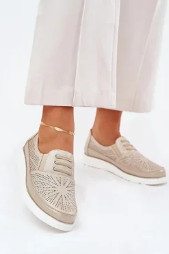 Sale Evento Półbuty Damskie Wsuwane Ażurowe Złote Azethia Złoty