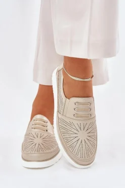 Sale Evento Półbuty Damskie Wsuwane Ażurowe Złote Azethia Złoty