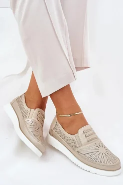 Sale Evento Półbuty Damskie Wsuwane Ażurowe Złote Azethia Złoty